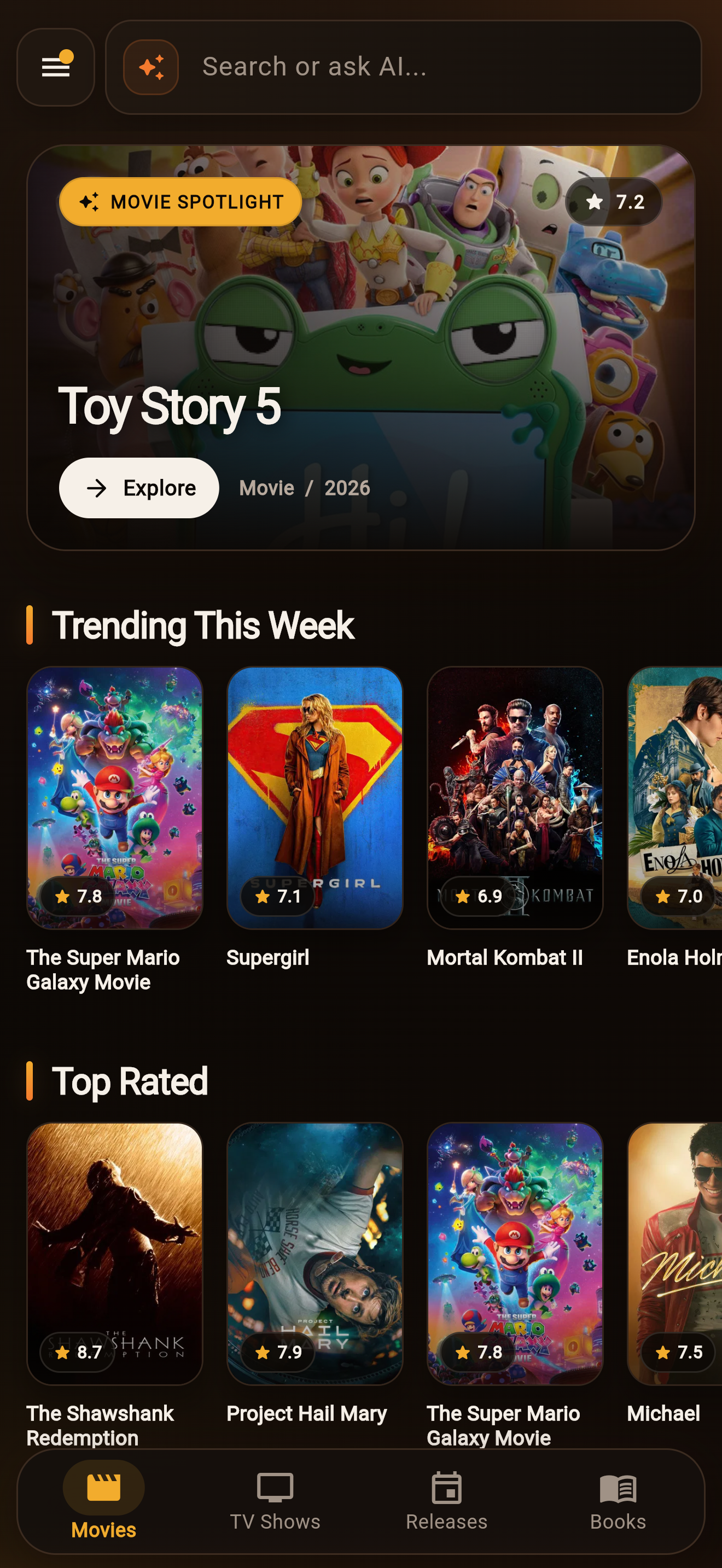 Cantinarr discover screen: a wall of trending movie posters